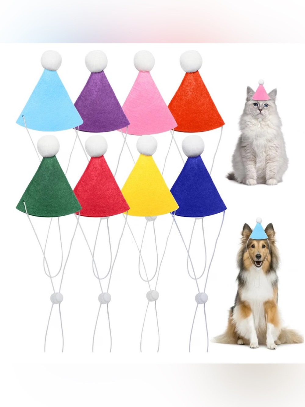 Assorted Color Mini Pet Party Hats - Multi-Pack Celebration Caps